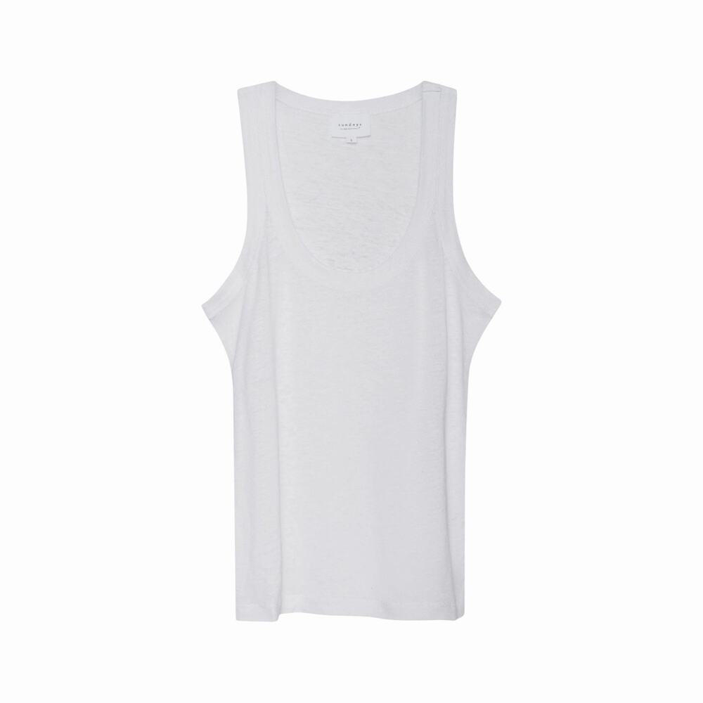 Sundays 100% Linen Danny Tank In White - Size Large